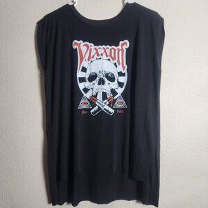 Vixxon Shirt Womens Medium Black Skull Por Vida Graphic Punk Goth Tee Top